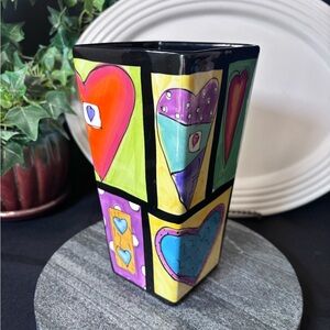 Naylor Designs Hand Painted Vase Hearts Color Block 2005 Henriksen Imports 10”